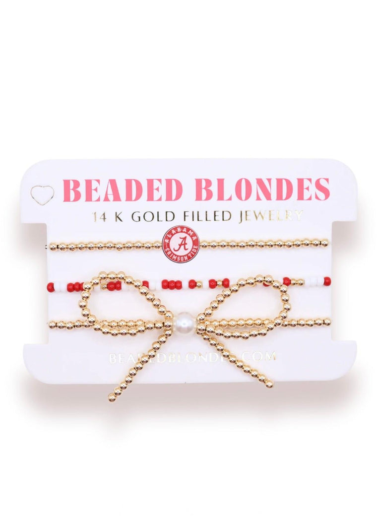 Alabama Logo Bow Stack Bead Bracelet Set