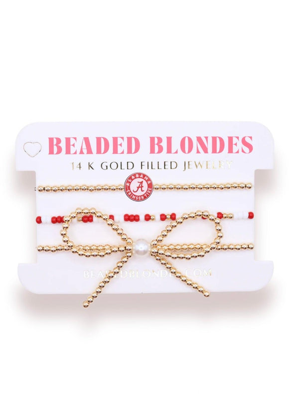 Alabama Logo Bow Stack Bead Bracelet Set