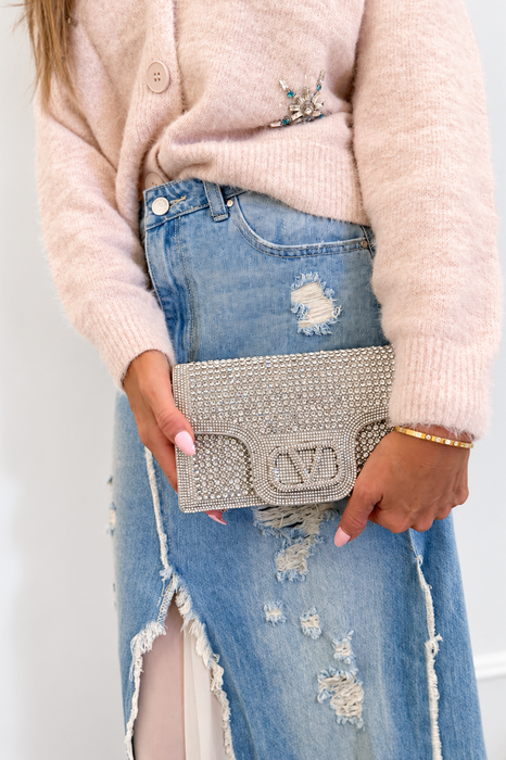 Rhinestone V Bag Silver