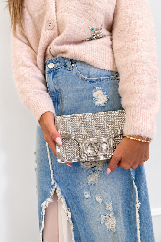 Rhinestone V Bag Silver