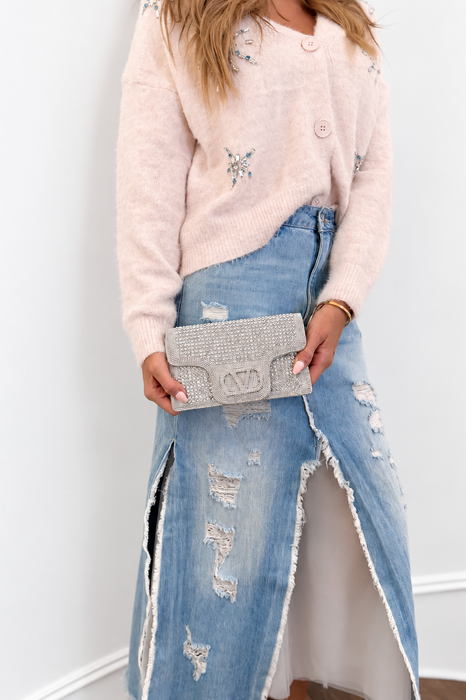 Rhinestone V Bag Silver