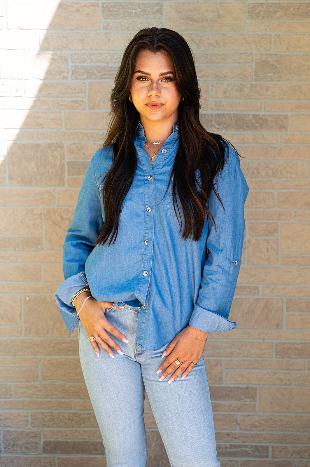 Denim Button Down Blouse