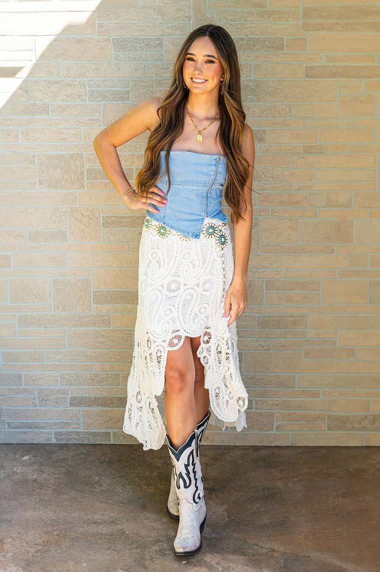 Caught in the Moment Crochet Lace Skirt White