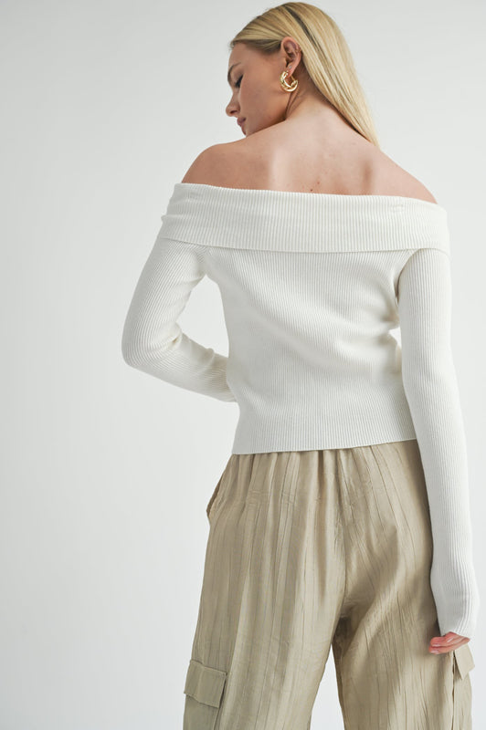 Larissa Rosette Off Shoulder Sweater White