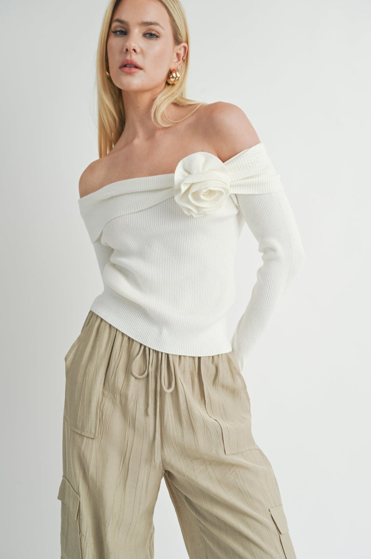 Larissa Rosette Off Shoulder Sweater White