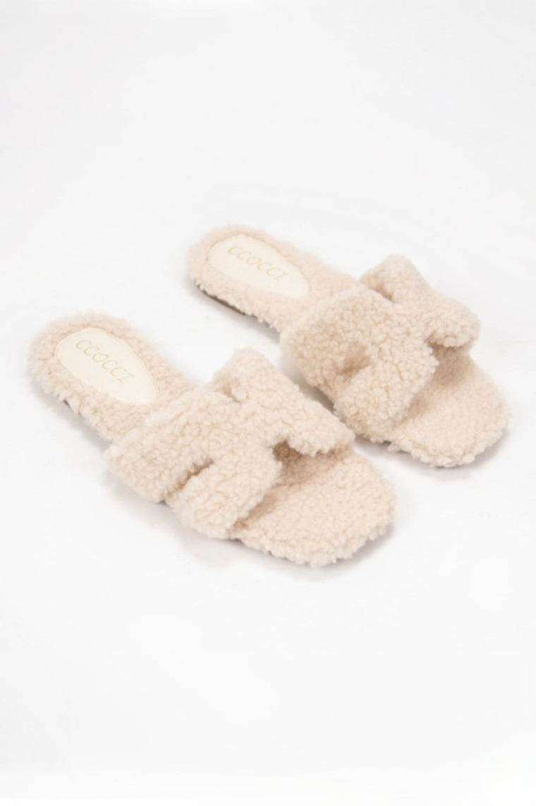 Sherpa Cozy Borg H-shaped Slip On Sandals