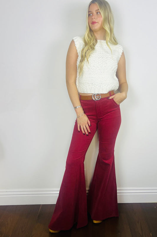 Cowgirl Corduroy Flare Pants Wine