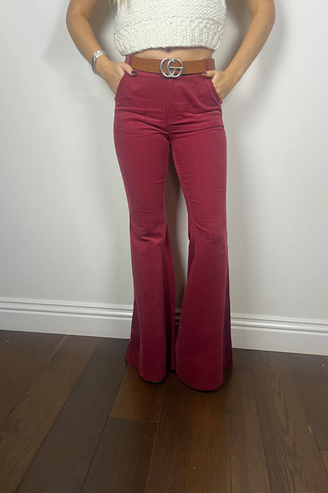 Cowgirl Corduroy Flare Pants Wine