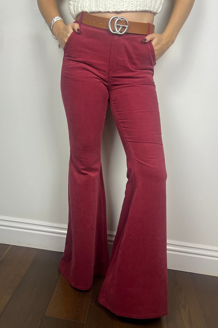 Cowgirl Corduroy Flare Pants Wine