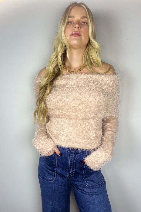 Cotton Candy Off the Shoulder Sweater Dusty Pink