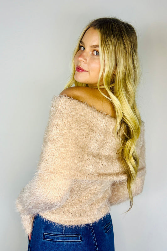 Cotton Candy Off the Shoulder Sweater Dusty Pink