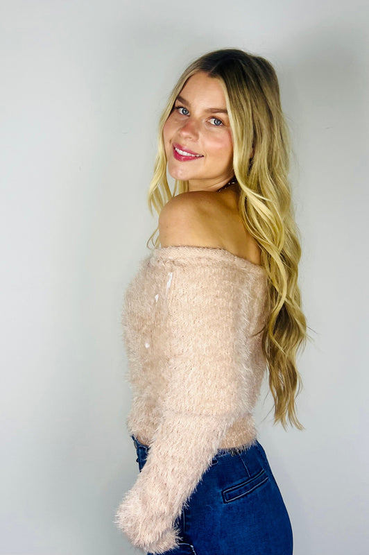 Cotton Candy Off the Shoulder Sweater Dusty Pink