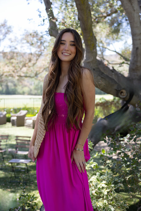 Summer Kiss Strapless Smocked Dress Pink