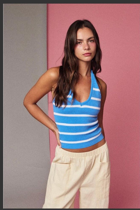 Striped Textured Halter Blue