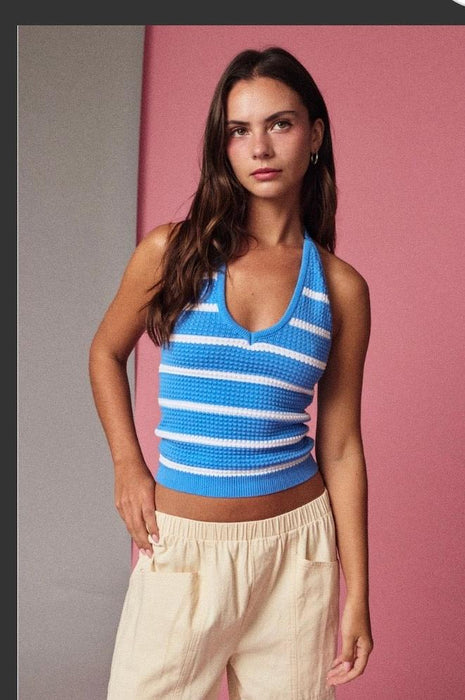 Striped Textured Halter Blue