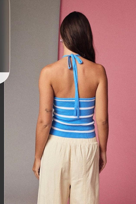 Striped Textured Halter Blue