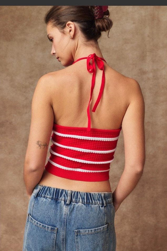 Striped Textured Halter Red