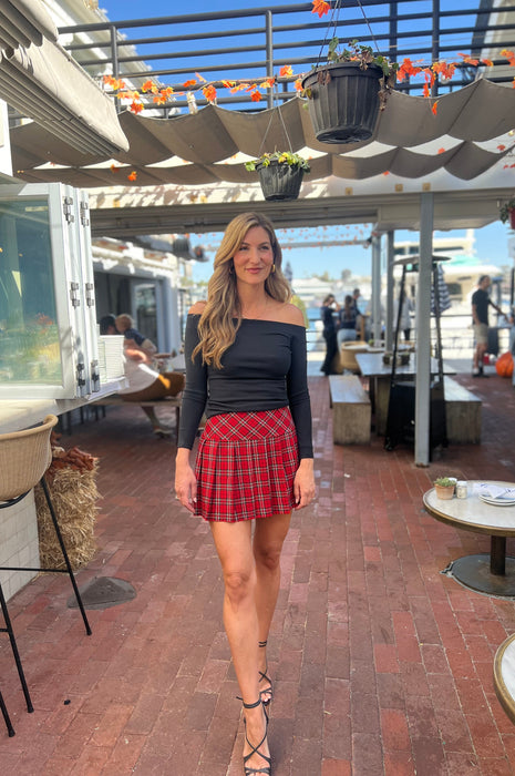 Santas Favorite Pleated Mini Skirt Red Plaid