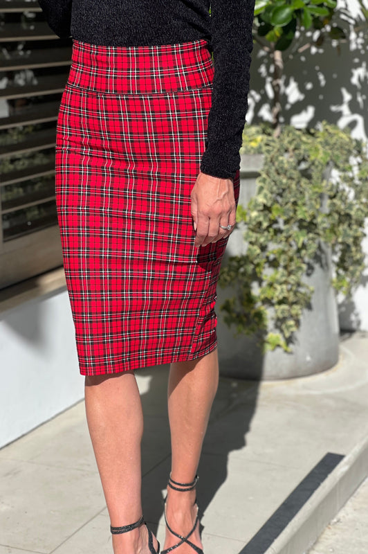 Santas Favorite Pencil Skirt Red Plaid