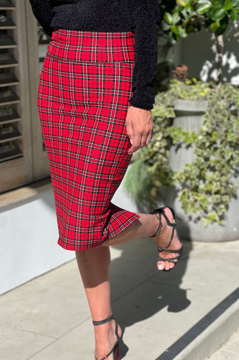 Santas Favorite Pencil Skirt Red Plaid