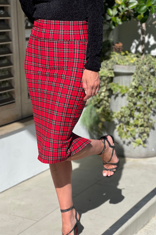 Santas Favorite Pencil Skirt Red Plaid