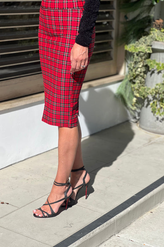 Santas Favorite Pencil Skirt Red Plaid