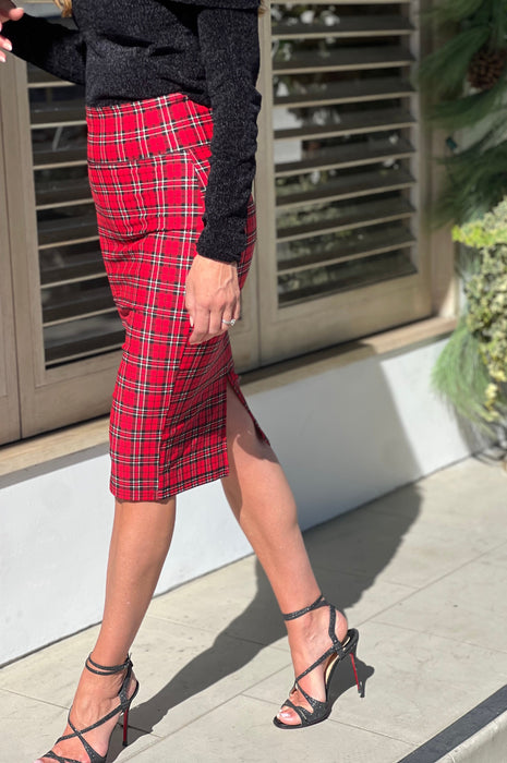 Santas Favorite Pencil Skirt Red Plaid