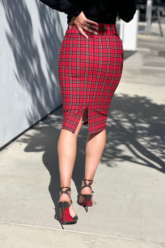 Santas Favorite Pencil Skirt Red Plaid