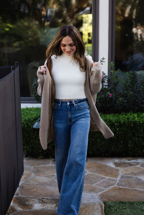 Snowflakes Fuzzy Knit Sweater Crop Top Ivory