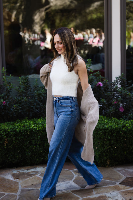 Snowflakes Fuzzy Knit Sweater Crop Top Ivory