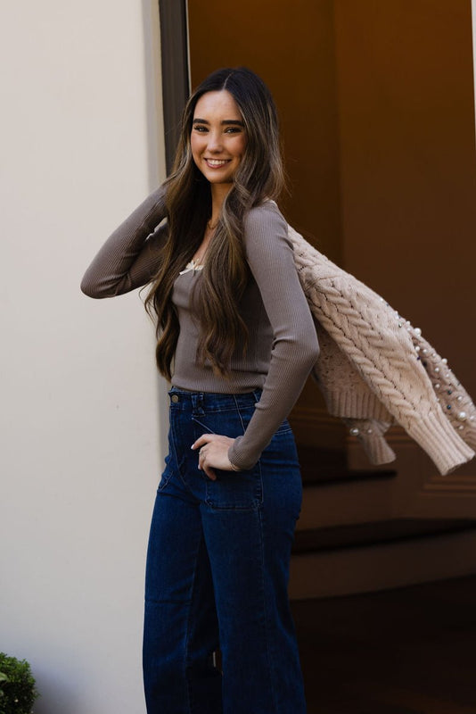 Put a Bow on It Sweater Top Beige/Ivory