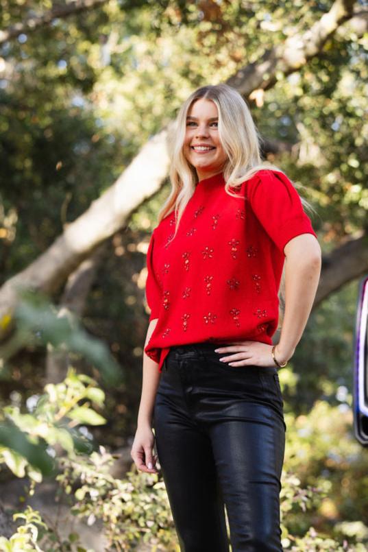 Rhinestone Party Sweater Top Red