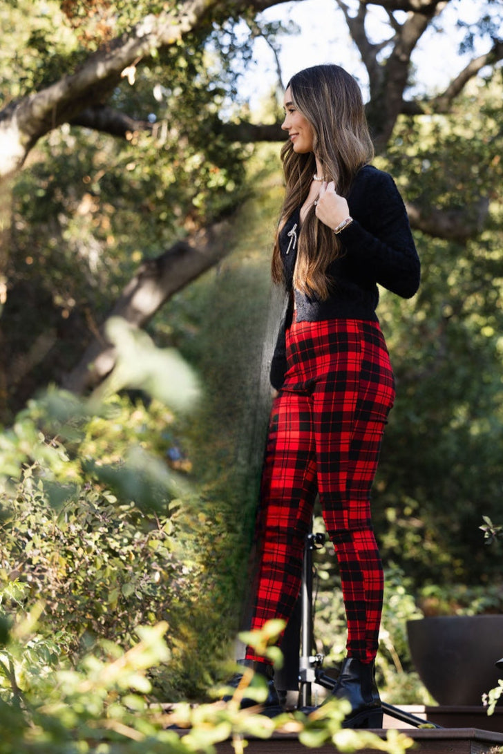 Holiday Plaid Leggings Red