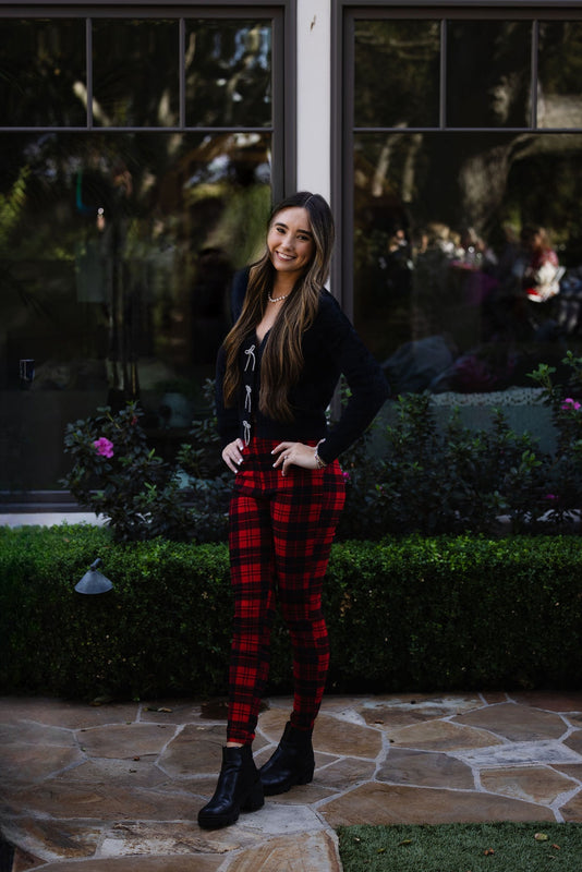 Holiday Plaid Leggings Red