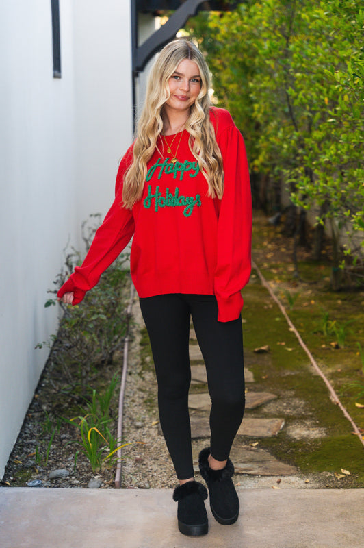 Plus Size Happy Holidays Sweater Red