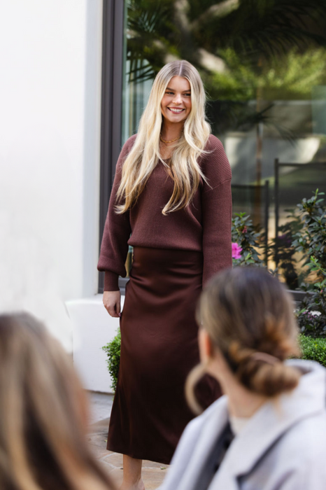 Chocolate Espresso Satin Skirt Brown