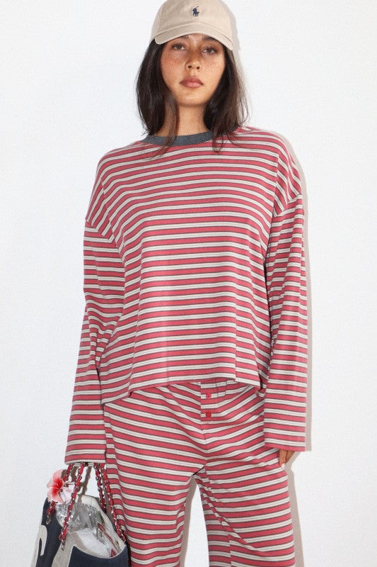 Saturday Social Striped Lounge Set Red