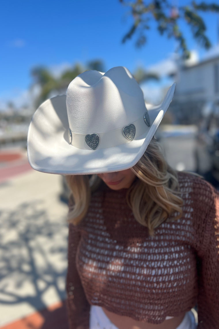 Engraved Heart Cowboy Hat White