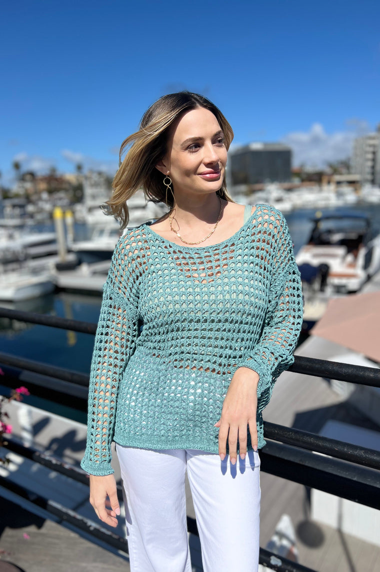 Crochet Knit Top Dusky Teal