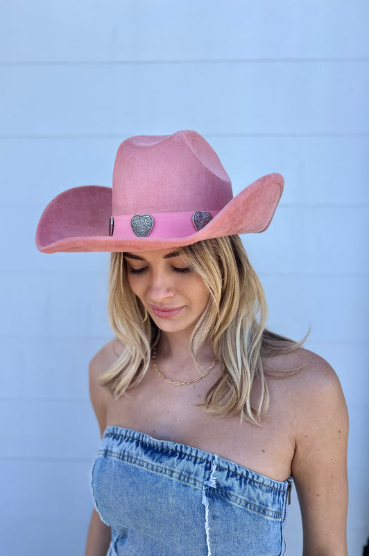 Engraved Heart Cowboy Hat Pink