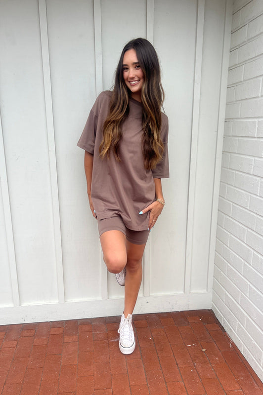 oversized t shirt dress with biker shorts How to Style Biker Shorts and an Oversize T-Shirt