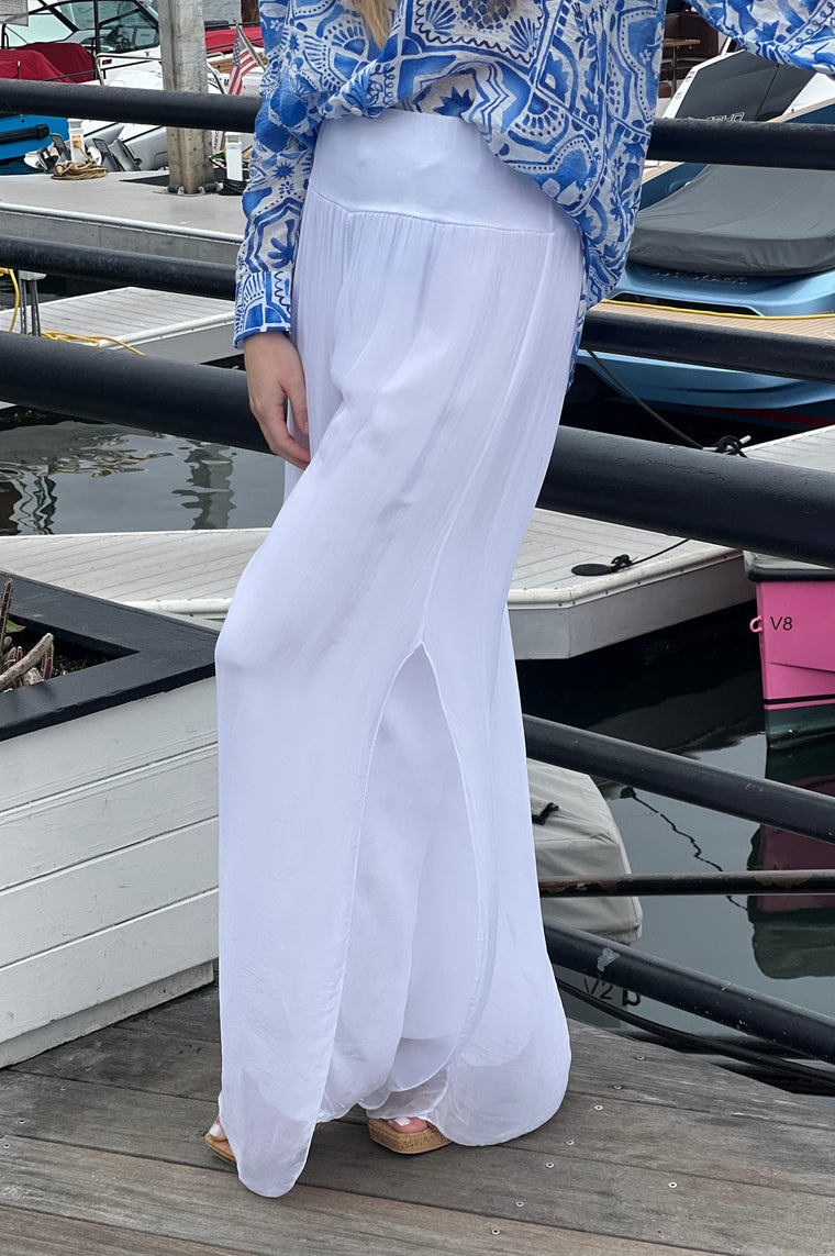 Italian Coast Silk Pants White