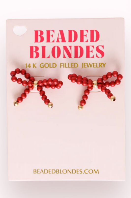 Pearl Bow Bead Earrings Red
