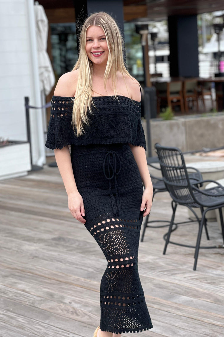 Seaside Elegance Crocheted Dress Black