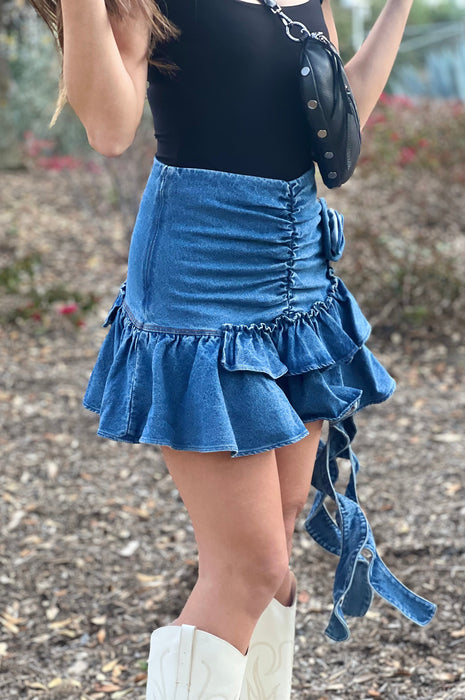 Dominique Denim Rose Mini Skirt