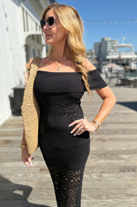 Picturesque Crochet Dress Black