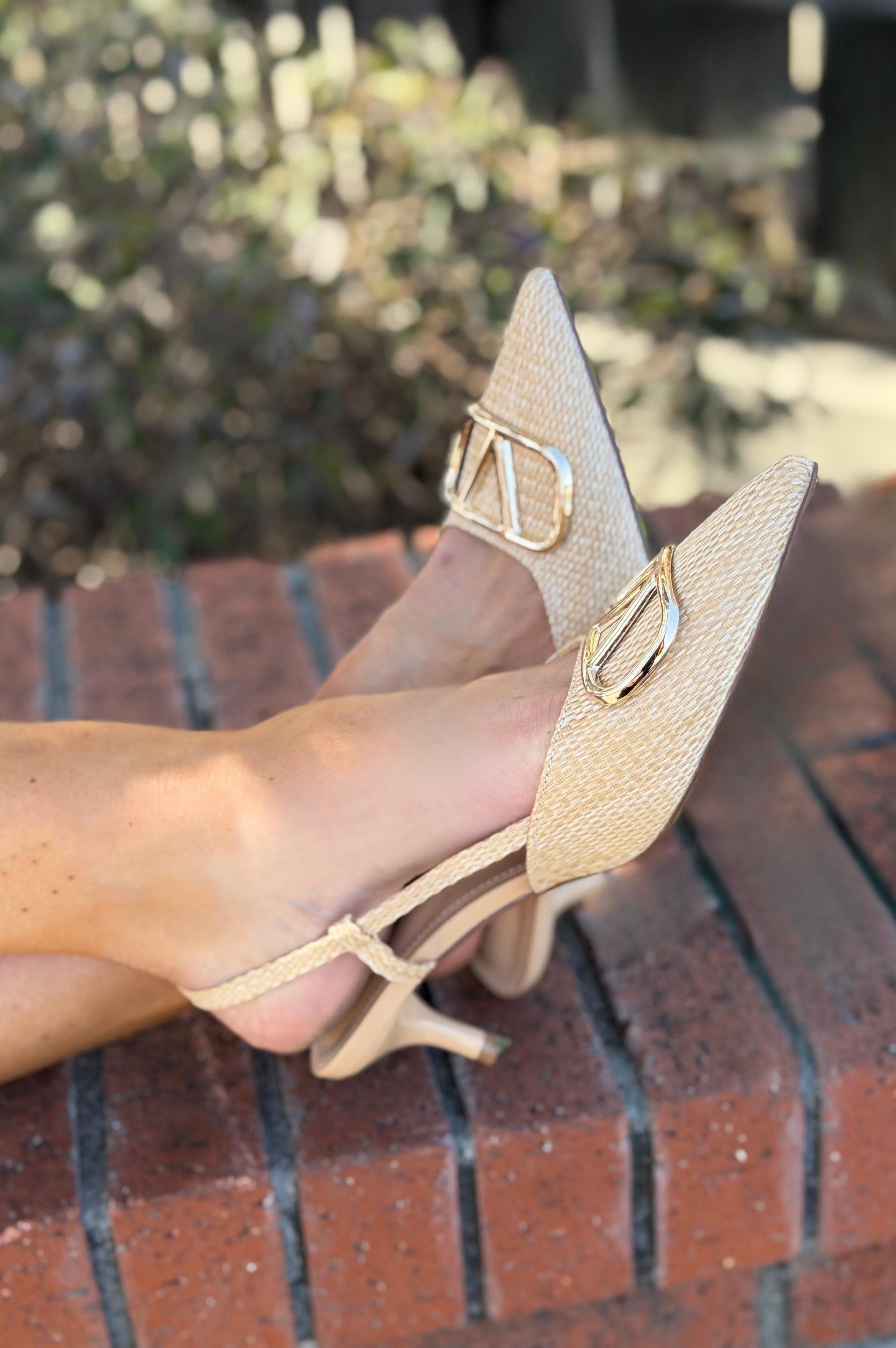 Clementine Kitten Heels Raffia Gold V