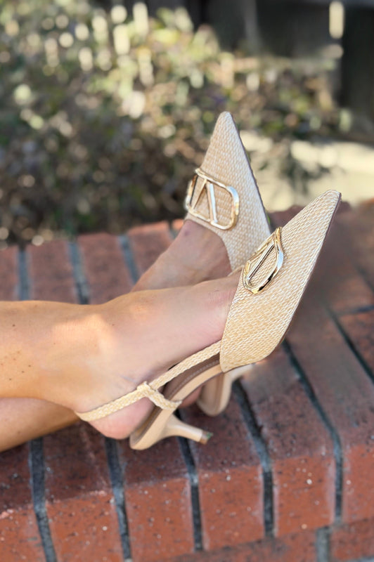 Clementine Kitten Heels Raffia Gold V