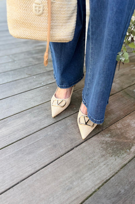 Clementine Kitten Heels Raffia Gold V