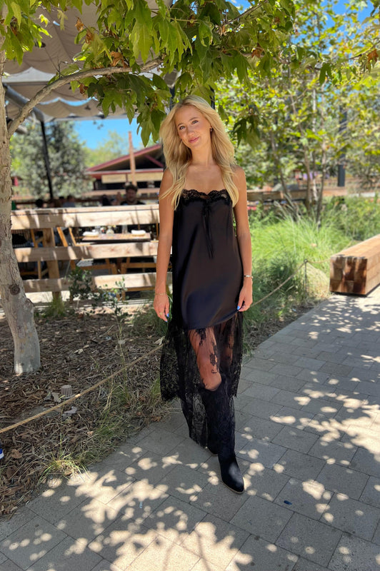 Show Me Your Mumu Celine Dress Black Luxe Satin